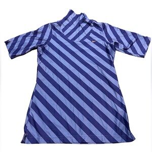 Women’s Nike Dri-Fit Golf Sport Purple Striped Short Sleeve Button Mock Neck